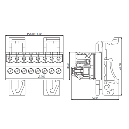 5.08MM pitch Pluggable wire to wire terminal block Din rail mounted type XK2EDG-UVK-5.08MM